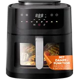 STILLSTERN Heißluftfritteuse [SteamPro View] 8L mit Dampffunktion, 80-200°C, 1800W, 8 Kochprogramme, 120min Timer, Shake-Funktion, 100 Rezepte, Air Fryer XXL Fritteuse ohne Öl
