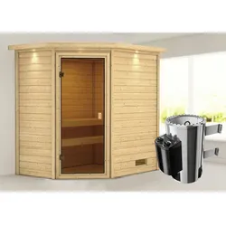 KARIBU Sauna »Jella«, inkl. Saunaofen mit integrierter Steuerung, für 4 Personen - beige
