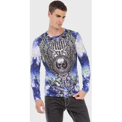 T-Shirt CIPO & BAXX "Sweatshirts", Herren, Gr. XL, blau, 50% Baumwolle;50% Polyester, bedruckt, casual, regular fit, Langarm, Shirts, mit coolem Print