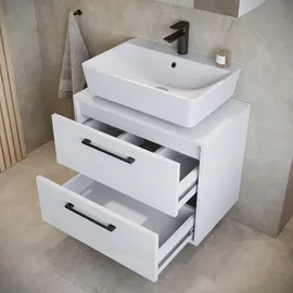 Badplaats Waschbeckenunterschrank Florence 60 x 35 cm Weiß Hochglanz - Hängender Badezimmerschrank mit 2 Schubladen - Weiß