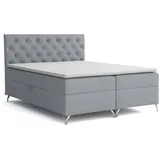 Deine Möbel 24 Boxspringbett GAVI Boxspring Komplettbett Polsterbett Bonellfederkernmatratzen H3 (Beige Grau Dunkelgrau Graphit Schwarz, 3-St., Velour Stoff 120x200 140x200 160x200 180x200 200x200), inkl. Bettkasten Topper Matratzen H3 grau|silberfarben