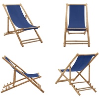 vidaXL Liegestuhl Bambus und Segeltuch Marineblau - Strandstuhl - Strandstühle - Gartenstuhl - Gartenstühle