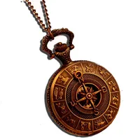 FENKOO Das alte Rom Kompass Muster Quarz Analog Vintage antiken Karte Taschenuhren Uhr Herren 78cm Kette Steampunk