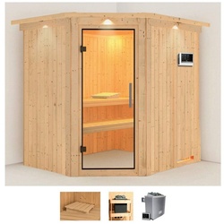 Karibu Sauna Stine, BxTxH: 210 x 184 x 202 cm, 68 mm, (Set) 9 KW-Ofen mit externer Steuerung beige