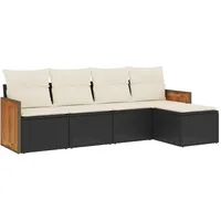 5-tlg. Garten-Sofagarnitur, modular, Schwarz, PE-Rattan, pulverbeschichteter Stahl, UV-beständig, Cremeweiße Kissen mit abnehmbaren Bezügen - Schwarz