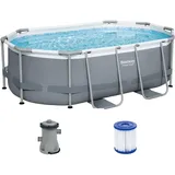 Bestway Frame Pool 305 x 200 x 84 cm | Ovaler Pool mit Kartuschenfilteranlage