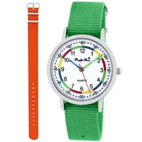 Pacific Time Lernuhr Mädchen Jungen Kinder Armbanduhr 2 Armband grün + orange analog Quarz 11074