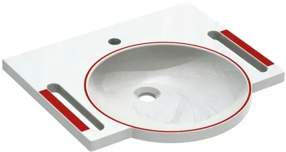 Hewi Mineralguss-Waschtisch 950.11.10633 60 x 55 cm, mit Hahnloch, ohne Überlauf, weiß mit Rotmarkierung