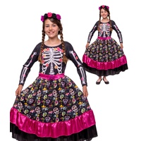 Magicoo süßes mexikanisches Skelett Kostüm Kinder Mädchen Day of the dead Día de los Muertos (S)