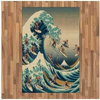 Teppich Flachgewebe Deko-Teppiche für das Wohn-,Schlaf-, und Essenszimmer, Abakuhaus, rechteckig, Japanische Welle Surfer Ukiyo-e Ozean blau|grün 120 cm x 180 cm