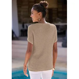 LASCANA Kurzarmpullover camelfarben/goldfarben 36/38