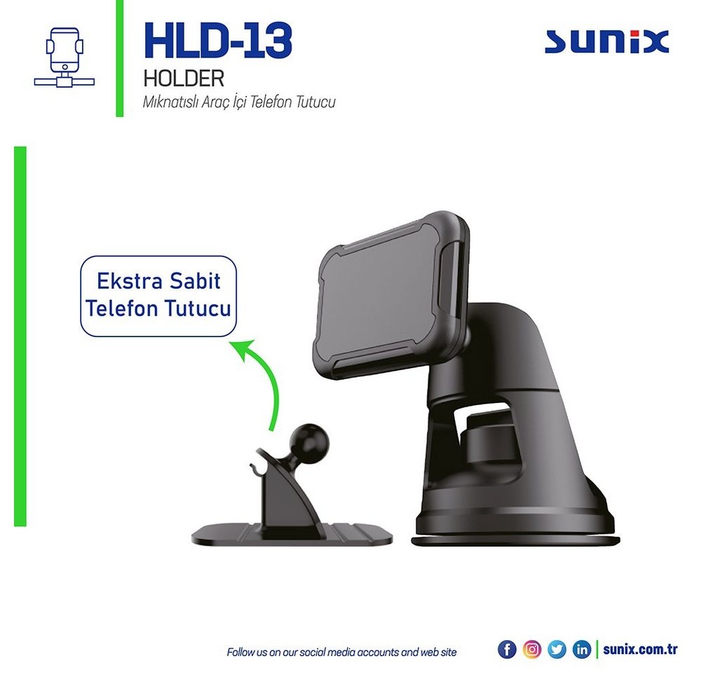 Sunix Autohalter Magnetisch für Armaturenbrett Windschutzscheibe schwarz Smartphone-Halterung schwarz