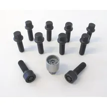 H&R Radschrauben Satz Kugelbund R14 M14x1,50 Länge 35mm Schwarz 10 Stück inkl. Felgenschloss