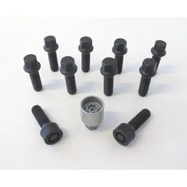 H&R Radschrauben Satz Kugelbund R14 M14x1,50 Länge 35mm Schwarz 10 Stück inkl. Felgenschloss