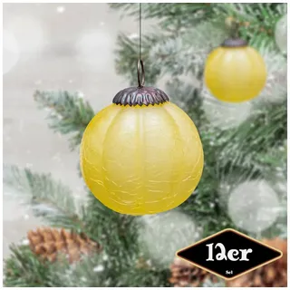Antikas - Christbaumkugelset, Rund, 12er Set | Glas, Gelb, krakeliert | H8,5xB8,5cm
