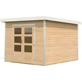Karibu Metall-Holzgartenhaus Hybridhaus Pluto A - 28mm-271 x 271 cm- Holz-Ausführung: naturbelassen Blech-Ausführung: weiß
