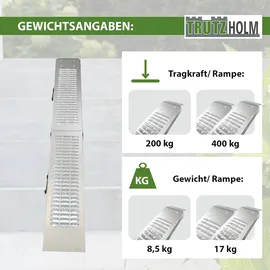 Trutzholm 1 x Auffahrrampe klappbar 189cm Tragkraft 200 kg Stahl grau geriffelt Verladerampe Rampe