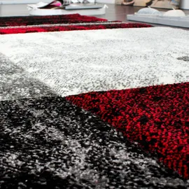 Paco Home Designer Teppich Modern mit Konturenschnitt Karo Muster Grau Schwarz rot Grösse:160x230 cm