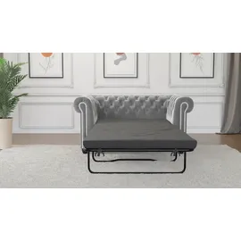 s-style möbel Kero - Chesterfield 2 Sitzer Sofa Mit Schlaffunktion Aus Grau, Samt-stoff Mit Holzfüßen