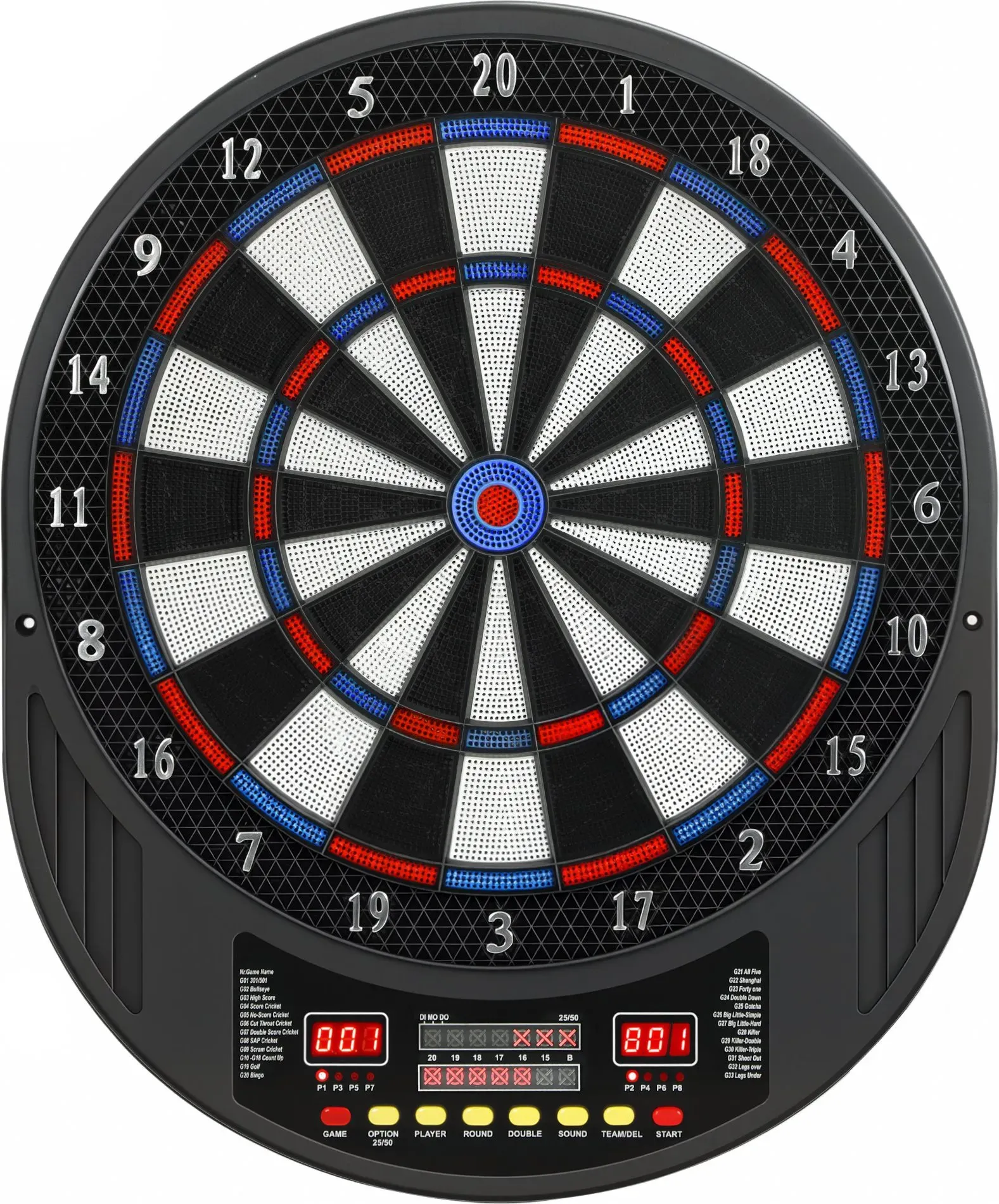 SPORTNOW Elektronische Dartscheibe mit Softspitzen, Doppel-LED-Display, 6 Darts, 24 Ersatzspitzen, 33 Spiele, 202 Varianten, für 8 Spieler   Aosom