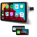 Hikity 2+64GB Android 15 Autoradio mit 10 Zoll Drehbar Touchscreen Navi Android Autoradio Bluetooth Mirror Link für iOS/Android Radio Auto Radio Touch Display 1 Din mit USB SWC Mic