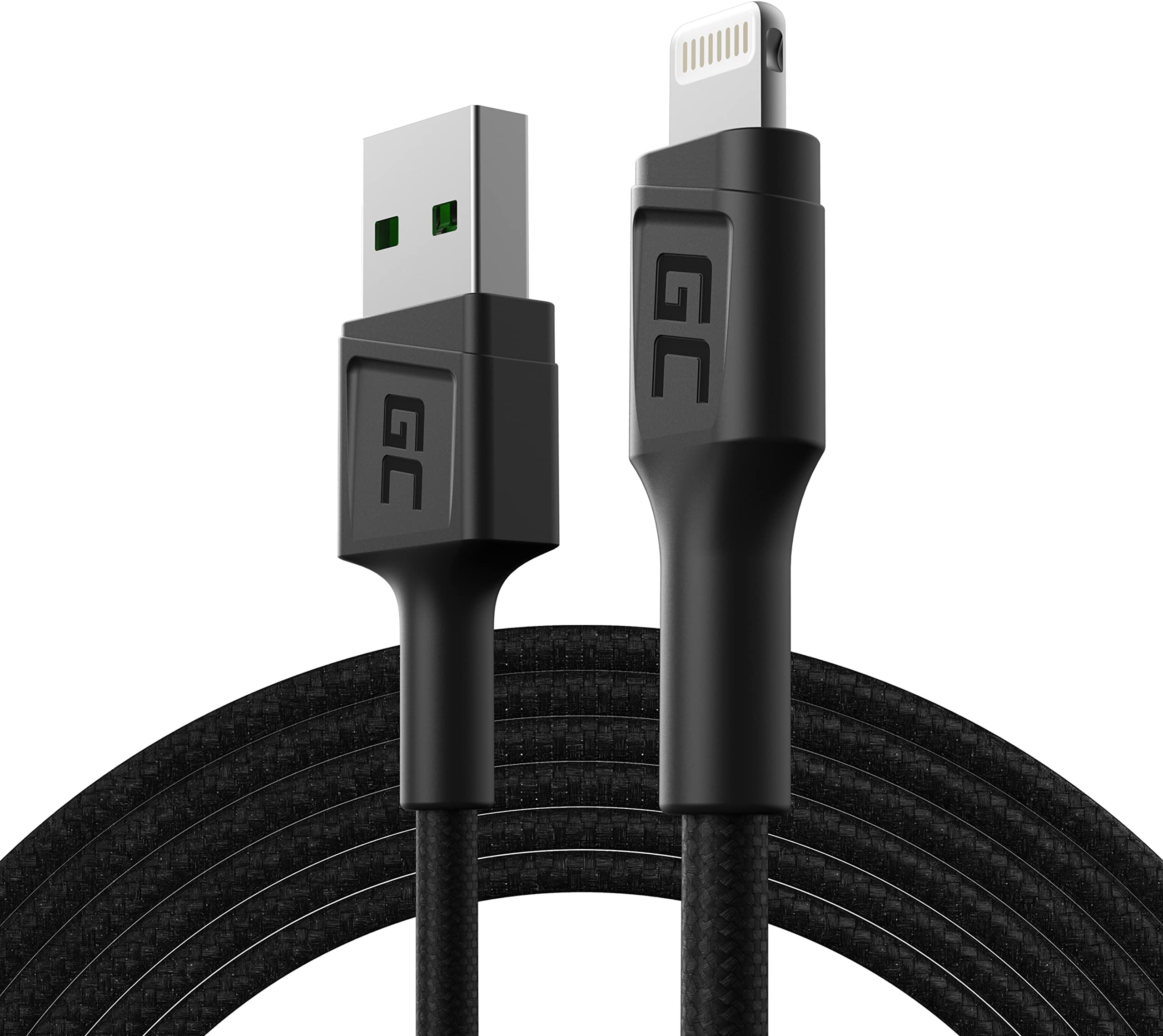 Green Cell Kabel USB-A - Lightning 1.2m Ladekabel Schwarz Schnellladekabel für Apple iPhone 14 13 12 11 SE Pro Max X XR XS Max 8 7 Plus 6 6S 5 5C 5S Plus | iPad Air/Pro/Mini | iPod