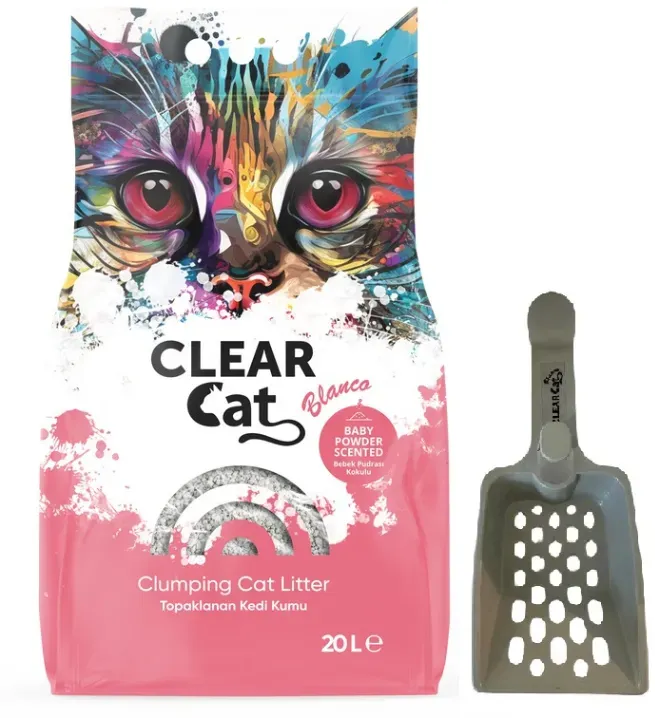 Clear Cat Blanco Baby Powder Bentonit Kies 20l + Schaufel für Streu GRATIS!
