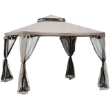 Pavillon Mit Doppeldach, Ca. 3x3 M Wasserdicht Stabil Winterfest Gartenpavillon Mit Moskitonetz, Seitenteile, Garten-pavillon Aus Metall, Für Garten, Terrasse, Grau