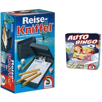 Schmidt Spiele 49091 Reise-Kniffel mit Zusatzblock, bunt & 51434 Auto-Bingo, Bring Mich mit Spiel in der Metalldose, bunt