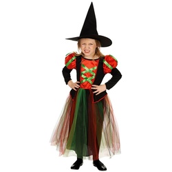Metamorph Kostüm Wetterhexe, Halloween-Hexenkostüm mit giftgrünen Bändern schwarz 104