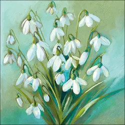 20 Servietten Papier 33x33cm 3-lag - hochwertige Einweg Papierservietten Schneeglöckchen Pastell grün weiß Blumenmotiv Frühling Natur Tischdeko Feier