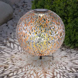 GLOBO Solar Kugelleuchte Außen Solarkugelleuchte Garten, Dekor Stanzungen, antik-silber gold, LED AKKU, DxH 27 x 38 cm