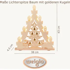 Weigla LED Lichterspitze/Schwibbogen"Weihnachtsbaum mit goldenen Kugeln" 7 flammig Erzgebirge garantiert
