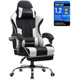 GTPLAYER Gaming Stuhl Stoff Weiß/Schwarz