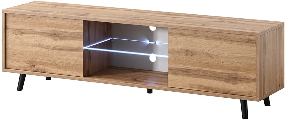 Selsey Lefyr – TV-Lowboard mit LED-Beleuchtung 140 cm (Wotan Eiche Matt)