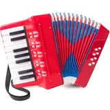 Akkordeon, 17 Tasten Klavier Akkordeon für Kinder 8 Bass mit Riemen für Anfänger Student Educational Musical Instrument (Rot)