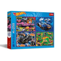 Trefl – Puzzle 4in1: Hot Wheels, Rennautos - 4 x 250 Teile - Set mit Vier Puzzles für Teenager