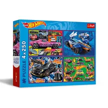 Trefl – Puzzle 4in1: Hot Wheels, Rennautos - 4 x 250 Teile - Set mit Vier Puzzles für Teenager