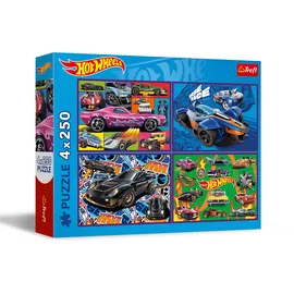 Trefl – Puzzle 4in1: Hot Wheels, Rennautos - 4 x 250 Teile - Set mit Vier Puzzles für Teenager