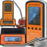 Retoo Grillthermometer Kabellos Fleischthermometer Digital Bratenthermometer Küchenthermometer 2 Externe Sonde Ofenthermometer für Grill Backen Braten Hinterbeleuchtung Temperaturbereich -50/+300°C