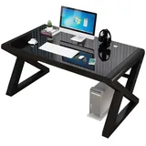 Schreibtische Workstations Moderner Und Einfacher Computertisch, Home Desktop PC Workbench, Wirtschaftlicher Schreibtisch, Studiertisch Aus Gehärtetem Glas ( Color : Black , Size : 120*60*75cm )