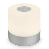 Briloner Mini LED Tischlampe Kabellos, Dimmbare Nachttischlampe Touch, Schreibtischlampe, USB-C, Camping Lampe, Warmweißes Licht, 7x7 cm, Silberfarbig, Chrom-matt