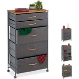 Relaxdays Schubladenschrank mit Rollen, 5 Stoff Schubladen, Deko Stoffschrank, Holzoptik, HBT 96,5 x 30 cm, grau, Design C