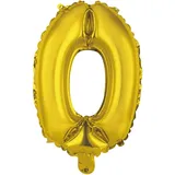 Homéa, Ballon Zahl 0, Metallise, aus Aluminium, mit Strohhalm, Höhe 40 cm, goldfarben