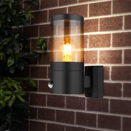 GLOBO Wandlampe Außenleuchte mit Bewegungsmelder IP44, Edelstahl, schwarz rauch, 1x E27, HxBxÜ 24,5x10,2x17cm, 2er Set