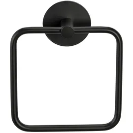 Schöner Wohnen Kollektion Handtuchring Meleto, schwarz Metall, eckig, 15.5x18.5x4.5 cm, Montage ohne Bohren, Badaccessoires, Duschzubehör, Handtuchhalter