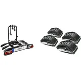 EUFAB 11555 Fahrradträger AMBER 3, E-Bike geeignet, teilweise vormontiert, Diebstahlschutz, für 3 Fahrräder, für Anhängerkupplung, ca. 102x74x72 cm & 12011 Textilspanngurte, für Fahrradträger, 4 Stück