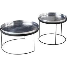 Riess-Ambiente Riess Ambiente Handgearbeitetes 2er Set Couchtische Elements 60cm Silber abnehmbare Tabletts Beistelltische in Hammerschlag Optik für Dein Wohnzimmer
