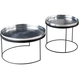 Riess-Ambiente Riess Ambiente Handgearbeitetes 2er Set Couchtische Elements 60cm Silber abnehmbare Tabletts Beistelltische in Hammerschlag Optik für Dein Wohnzimmer