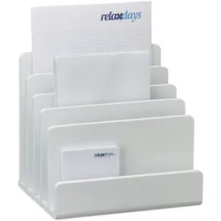 Relaxdays Dokumentenhalter Bambus, Briefablage, 5 Fächer Ordnungssystem, Schreibtisch Organizer HBT 23x24,5x20,5cm, weiß